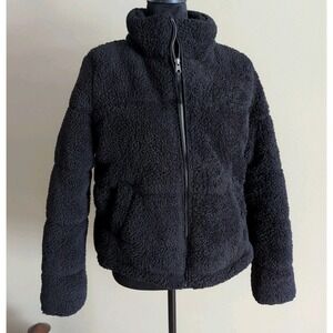 Aeropostale Women's Black Teddy Bear Jacket Faux Fur Warm Zip Up Women's Sz M